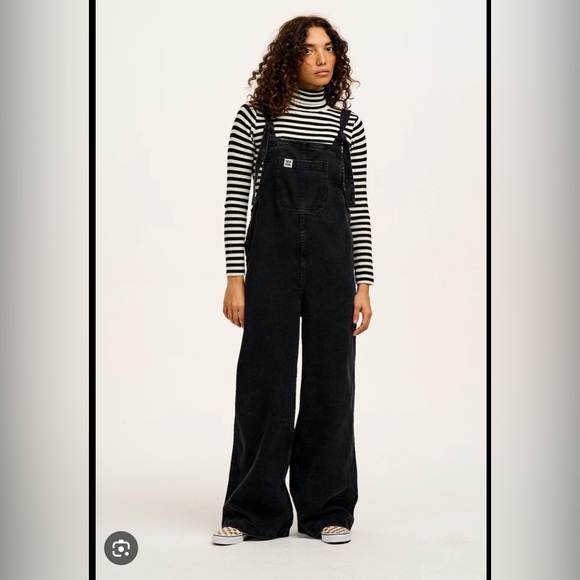 Lucy & Yak- Ali - Slouchy Denim Dungarees in Washed Black - Washed Black / US 20 - Picture 1 of 6